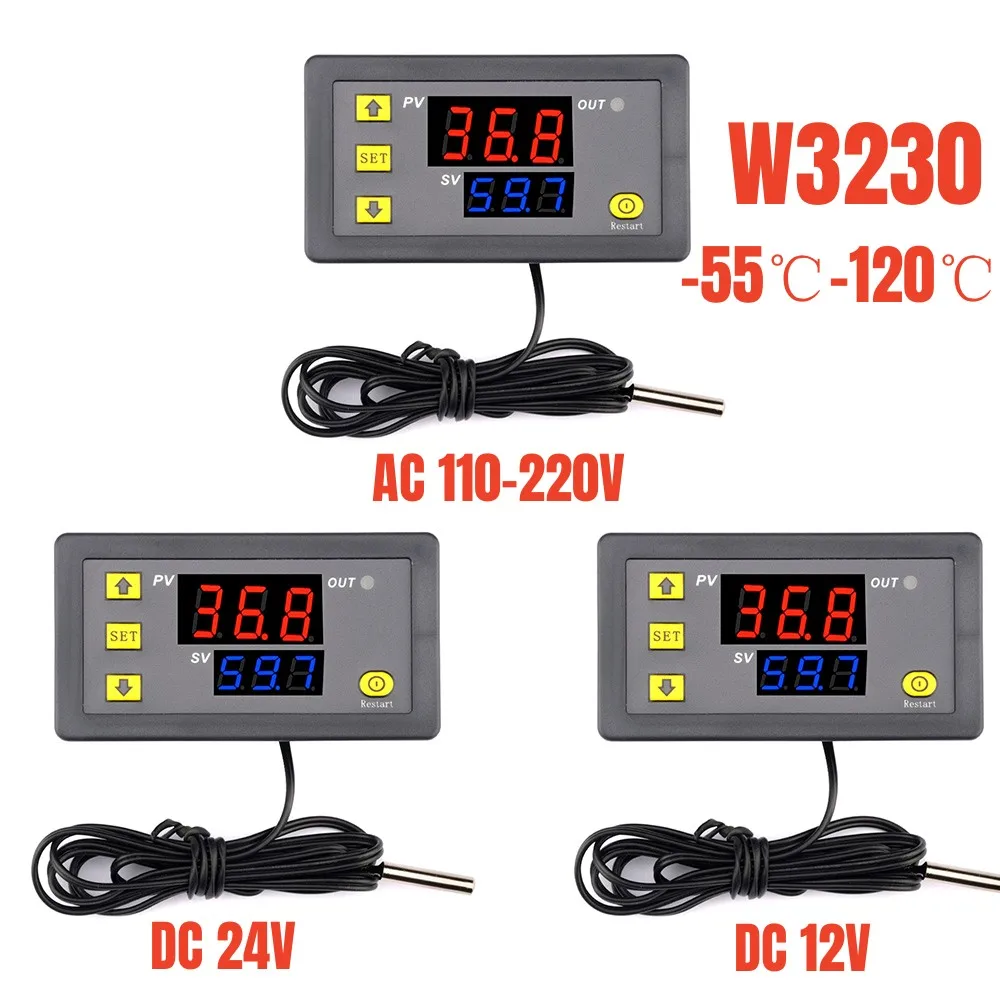 W3230 Mini dijital sıcaklık kontrol cihazı 12V 24V 220V termostat regülatörü isıtma soğutma kontrolü Thermoregulator sensörü ile