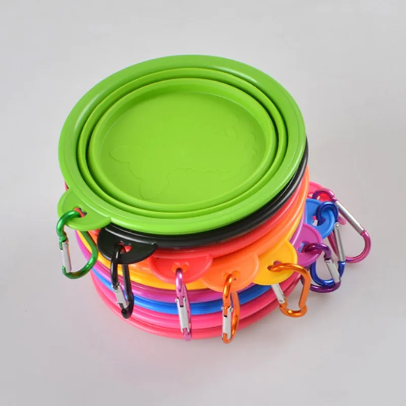 Collapsible Pet Silicone Dog Food Water Bowl Outdoor Camping Travel Portable Folding Pet Supplies Pet Bowl Dishes with Carabiner