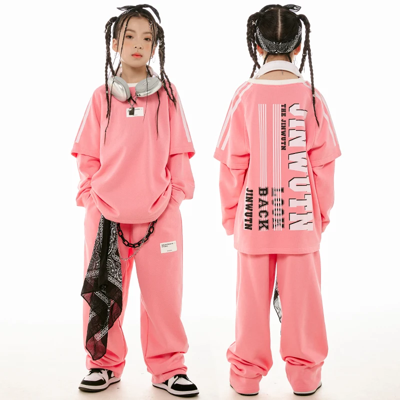 Kids Hip Hop Kleding Roze Lange Mouwen Trui Broek Meisjes Jazzdans Praktijk Kleding Jongens Street Dance Show Stadium Slijtage L11845