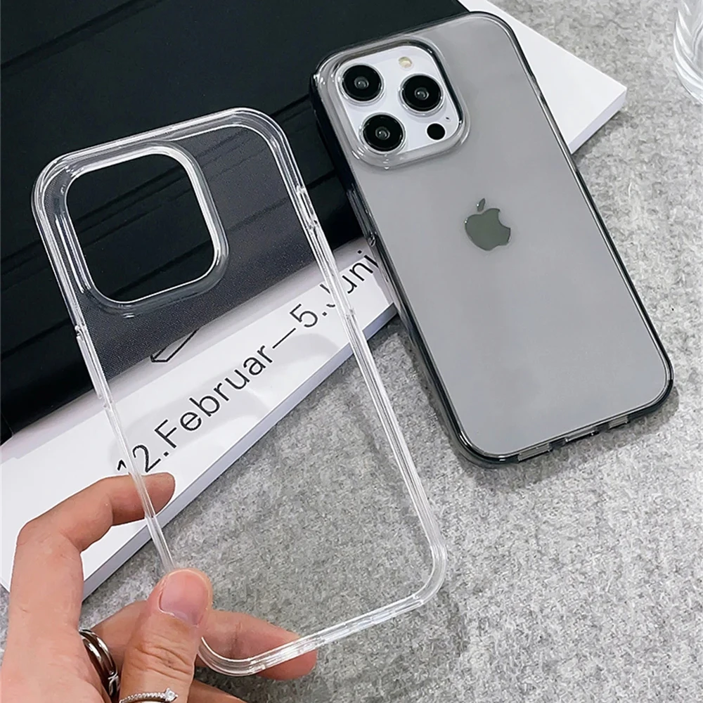 iPhone 15 14 13 12 11 Pro Max X XR 7 8 Plus SE 2022 2020 لگژری سافٹ TPU فون بمپر کے لیے شفاف سیاہ سلیکون سافٹ کیس