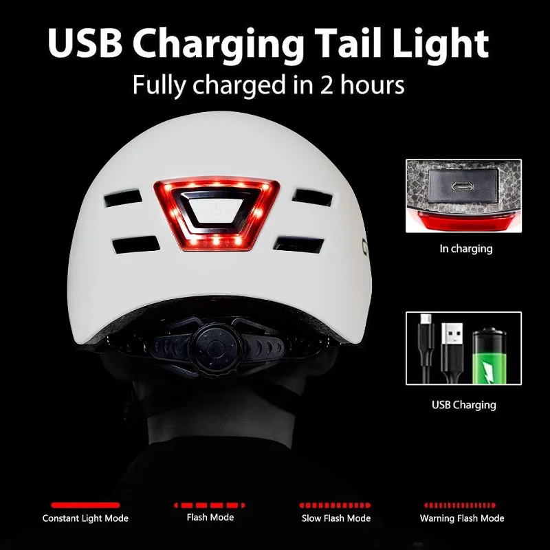 Adult Bike Helmet with Light Front and Rear LED Lights Men Women Urban Bicycle Helmets for Commuting Biking Cycling Adjustable