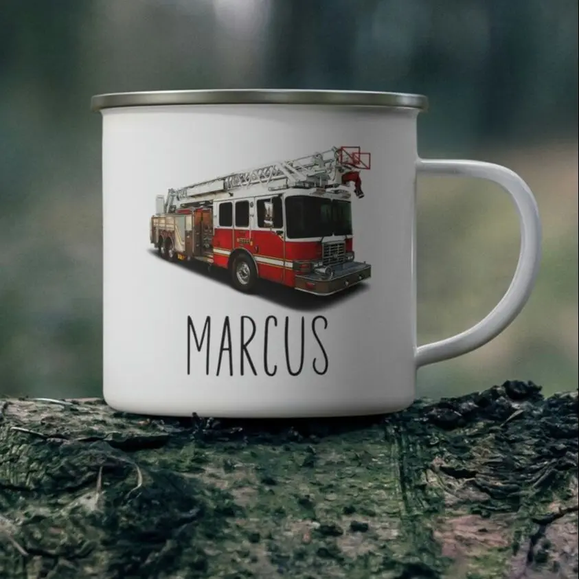 Custom Fire Truck Cup Custom Camping Mugs for Kids 11oz Home Milk Cup For Boy