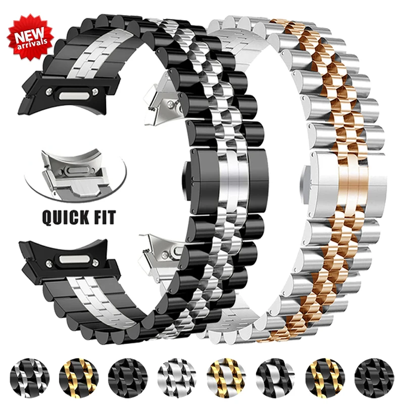 No Gaps Stainless Steel Quick Fit Strap For Samsung Galaxy Watch 6 Classic 43mm 47mm 6/5/4 40mm 44mm 5Pro 45mm Curved End Band