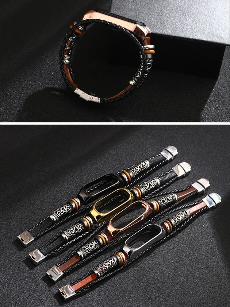 Leather Watch Band For Xiaomi mi Band 6 5 4 3 Bracelets Ethnic Style Retro Strap miband6 Fashion smart watch correa Accessories