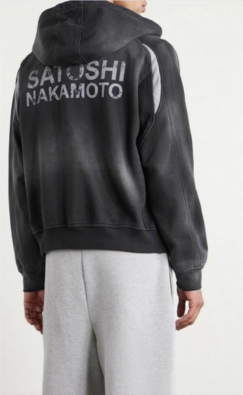 Satoshi High-quality Cotton Gradient Embroidered Letter Print Street Casual Loose Versatile Casual Fashion Simple Zipper Hoodie