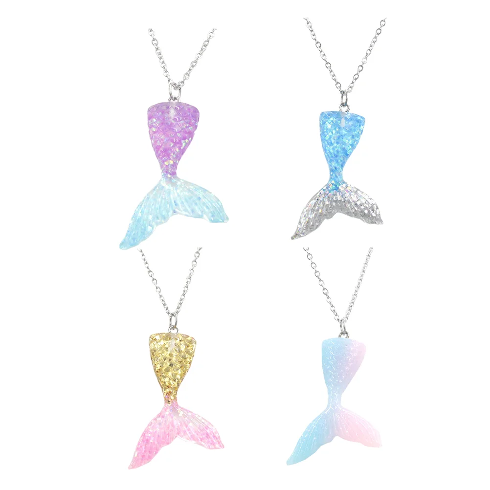 

4 Pcs Mermaid Necklace for Women Girls Choker Necklaces Tail Birthday Party Supplies Resin Stainless Steel Miss Child