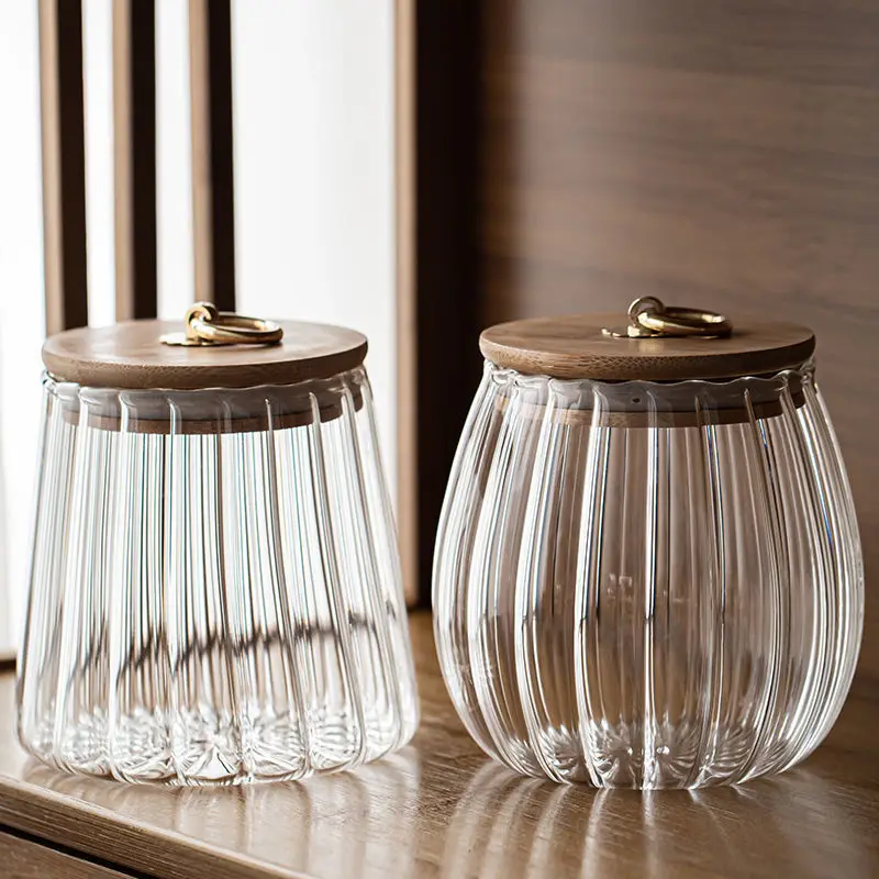 

Household glass petal tea potsealed transparent whole grain snack storage kitchen canisters set