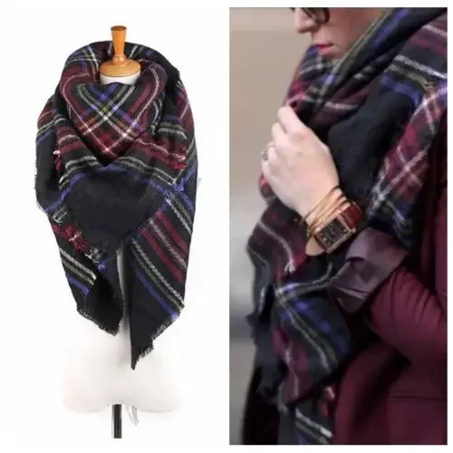 140*140cm Unisex Women Men Warm Blanket Large Oversized Tartan Scarf Wrap Shawl Bufandas Plaid Cozy Checked Pashmina Scarves