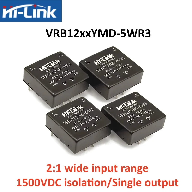 

10pcs HLK VRB1205YMD-5WR3 5W DC-DC Power Module Wide Input 9-18V Isolated 1500V DIP Power Supply Low Ripple OCP SCP Protection