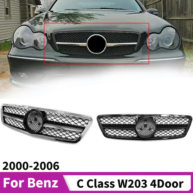

Front Bumper Hood Grille 2000-2006 C-Class 4door W203 Original Car Replacement Modified AMG Original Kit Guard Protector Cover