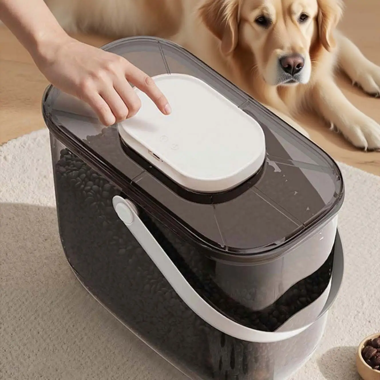 

10L Intelligent Vacuum Pet Food Storage Bucket With Large Capacity Rechargeable Fresh-Keeping Sealed Container for Cat and Dog