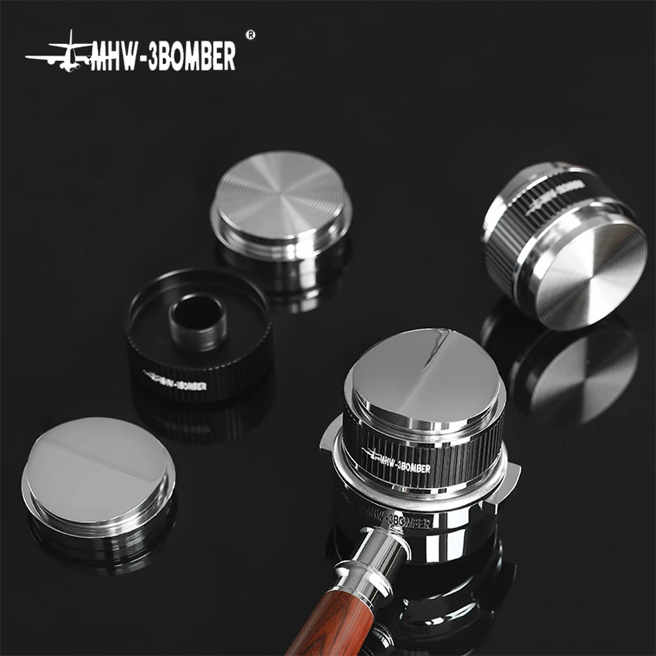 51/53/58mm Double Head Coffee Distributor Espresso Tamper Adjustable Espresso Distributor Leveler 304Stainless Steel Convex Base