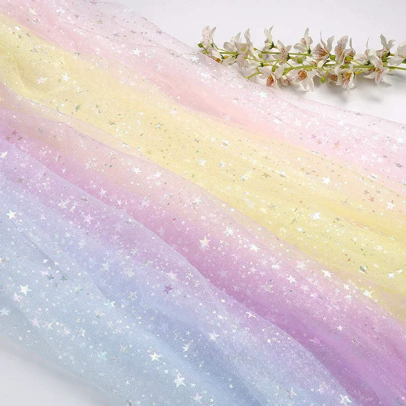 

Colorful Star Gauze Fabric Colorful Five Pointed Star Gauze Princess Skirt Dress Bowknot Evening Dress Decoration Fabric