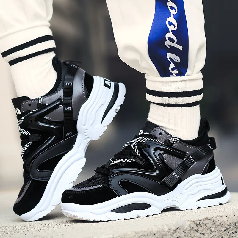 2024 Man\'s Sneakers Chunky Wedge Dad Shoes Fashion Couple INS Hot Harajuku Style Lace-Up Mesh Platform Sneakers Brand Men Shoes