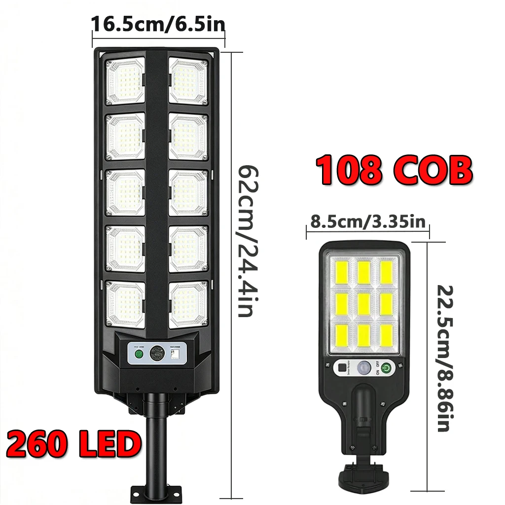 1/2pcs  Solar Street Light Outdoor Waterproof 108/260LED Solar Lamp with Remote Control and PIR Motion Sensor Security Lighting For Garden Yard Road Pathway Wall Light