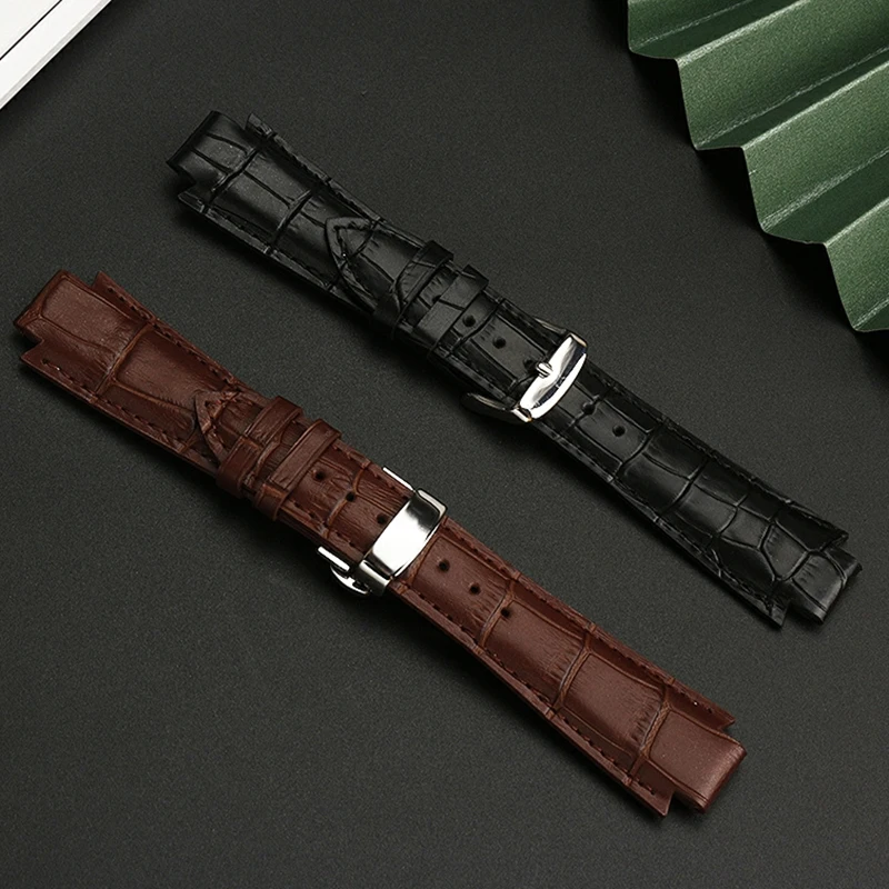 For 1853 Tissot T60 Strap Belt L875/975K Series Bracelet 24x14mm Cowhide Watchband Convex End Brown black WatchStrap Accessories