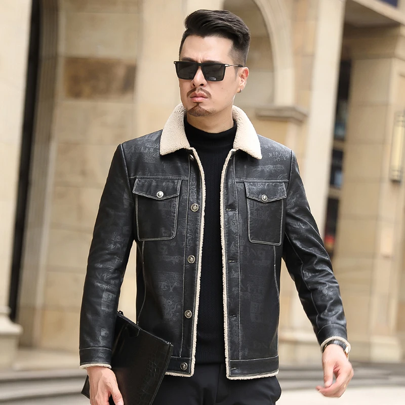 New Men Streetwear Casual Men Winter Thick Fleece PU Leather Jacket Business Clothing Porcket Leather Warn Coat Outwear Men