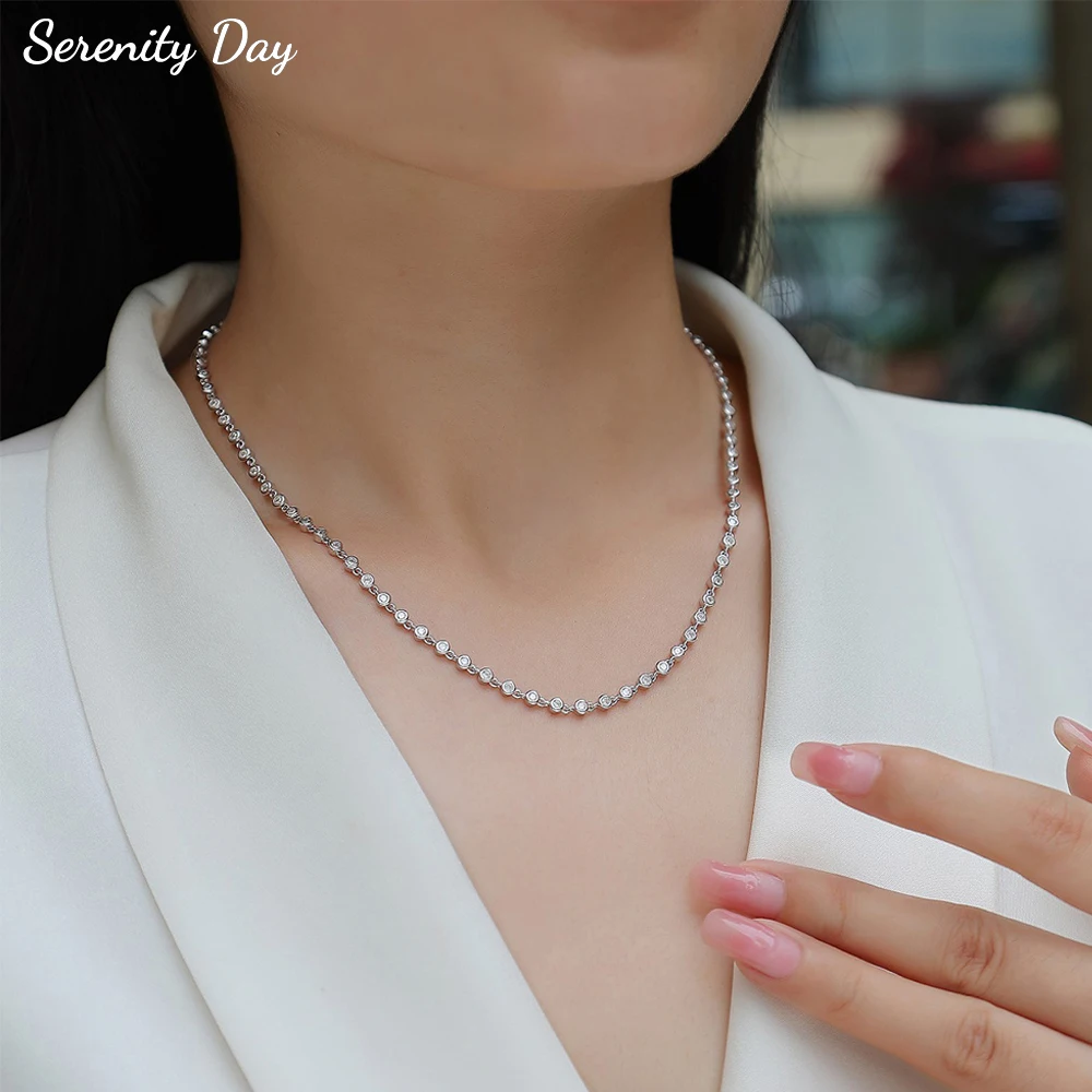 

Теннисное ожерелье Serenity 2 мм с муассанитом для женщин, подарок, сверкающее лабораторное ожерелье с бриллиантами и пузырьками, покрытое 18-каратное твердое серебро 925 пробы, ювелирные изделия