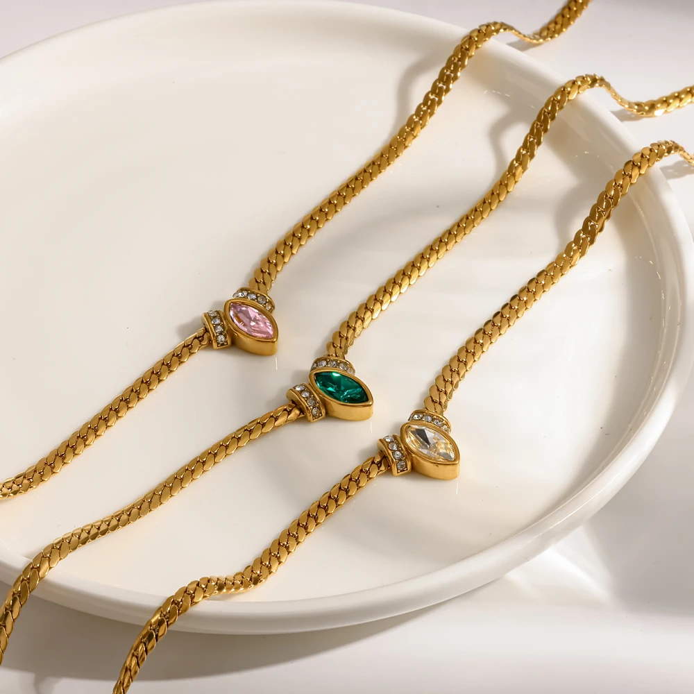 Exquisite glänzende Zirkonia-Anhänger-Halskette aus 316L Edelstahl, trendiger, wasserdichter Schmuck, hochwertige Halskette – Detail 3