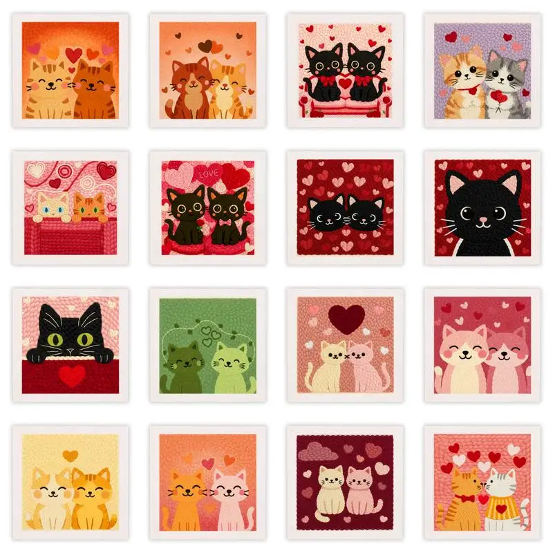 

25x25cm Embroidery Punch Needle kit Frame Embroidery Starter Kits for Beginner Punch Needle Fabric with Cartoon Cat Pattern