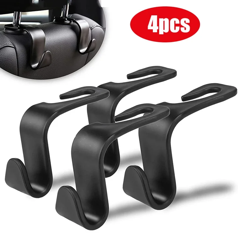 4Pcs Car Headrest Hooks Hanger for Bags Seat Back Organizer Holder Clips Auto Fastener Hooks Car Storage Interior Accessories