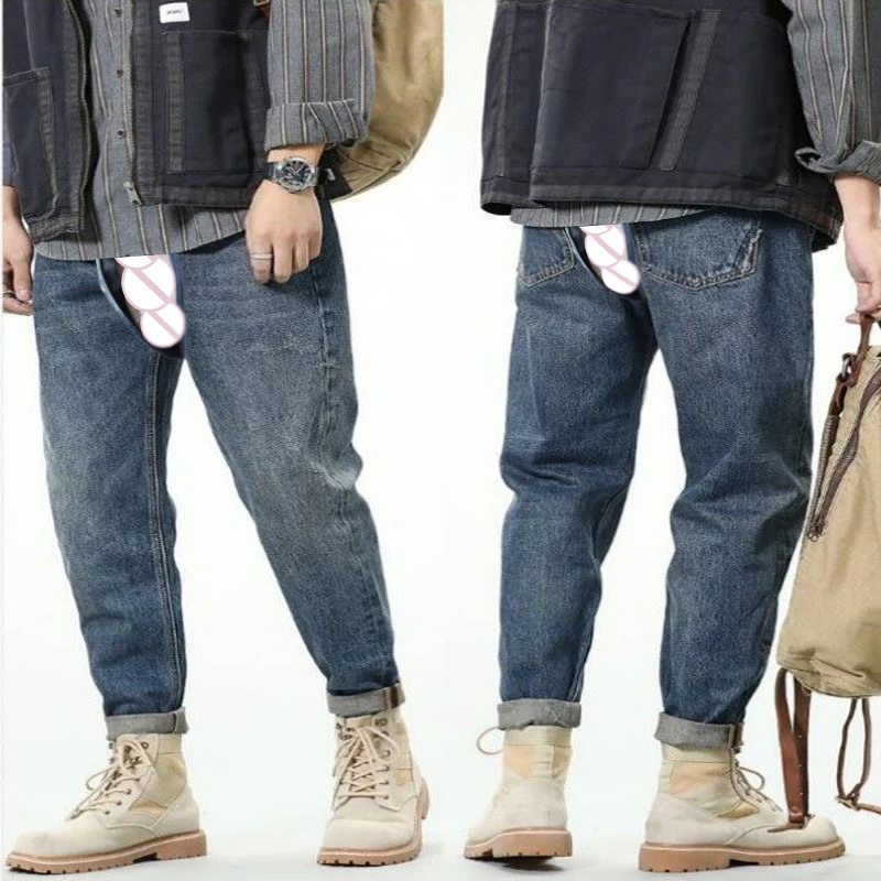 

Invisible Open Crotch Outdoor Sex Erotic Vintage Jeans Men's Ripped Denim Baggy Trousers Casual Harem Pants Skinny Streetwear