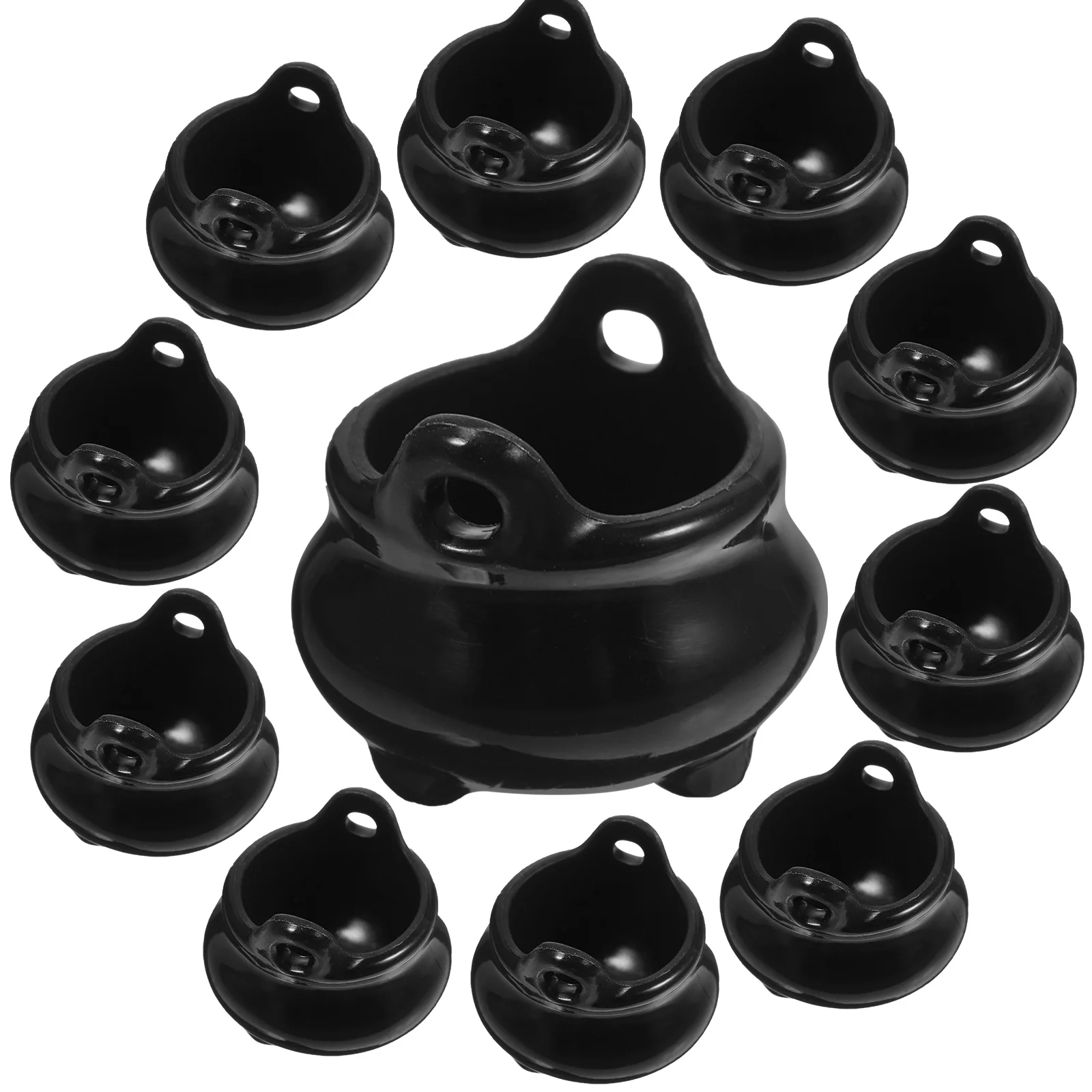 10 Pcs DIY Halloween Decoration Mini Cauldron Kettle Plastic Miniature Broom Witch Trinket Model Toy Miniatures For Crafts