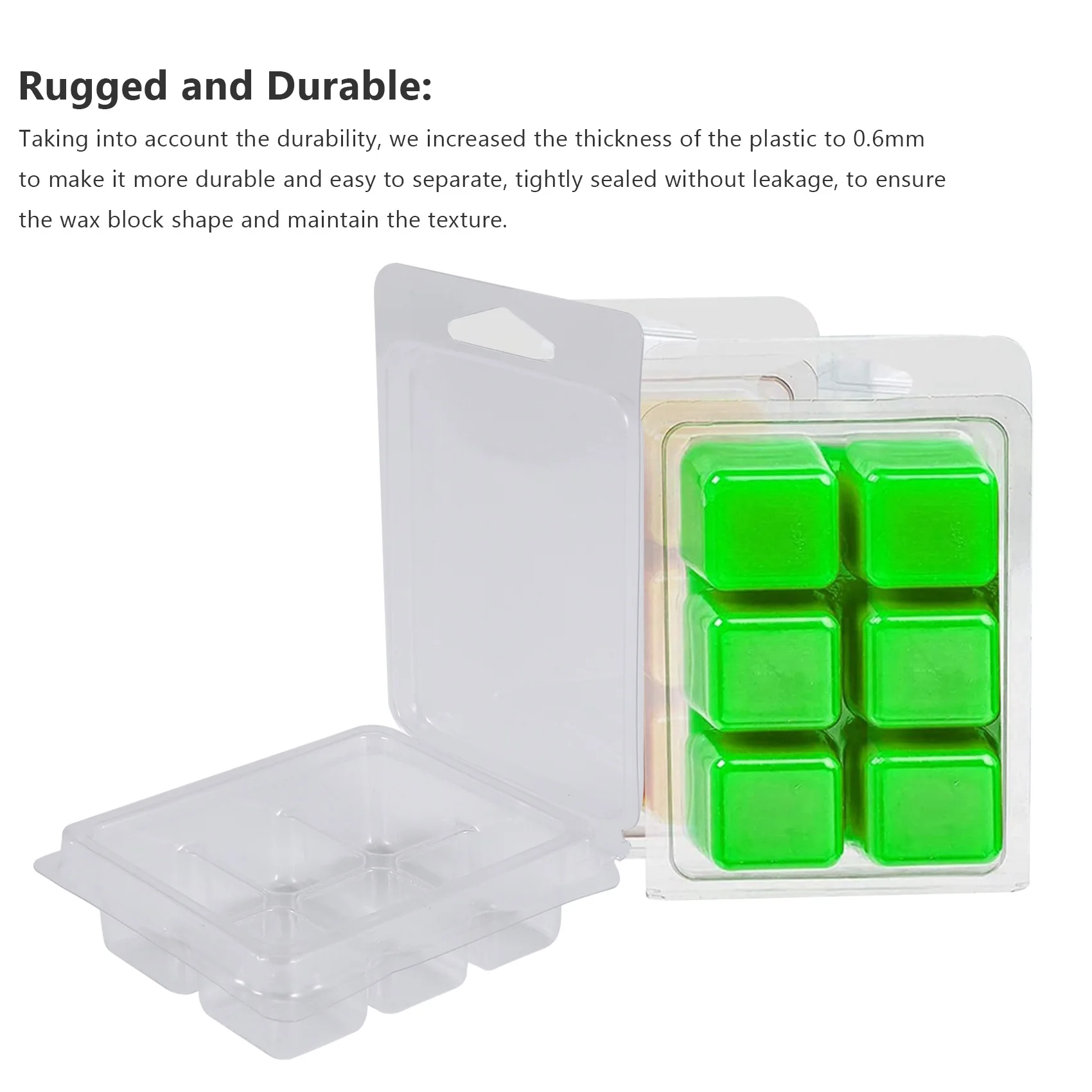 

A68P-100 Packs Wax Melt Clamshells Molds Square, 6 Cavity Clear Plastic Cube Tray For Candle-Making & Soap