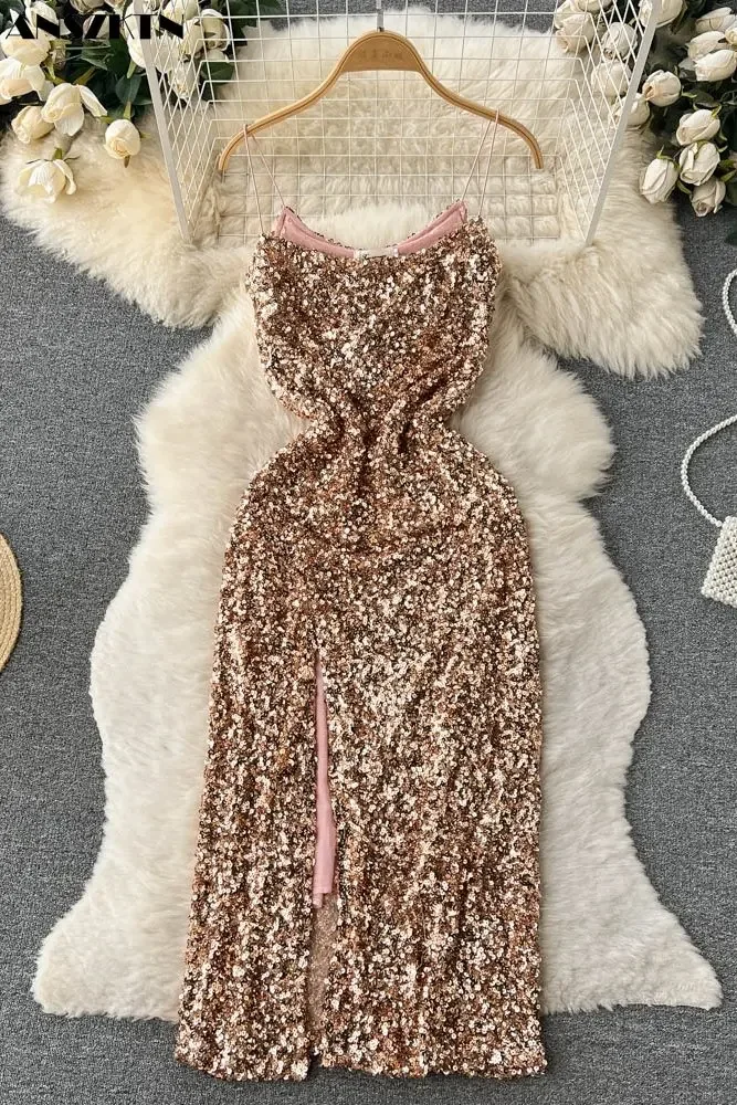 เซ็กซี่เลื่อมแวววาวคนดังชุดเอี๊ยมผู้หญิงหรูหราระดับไฮเอนด์ชุดราตรีกระโปรงแนวโน้ม