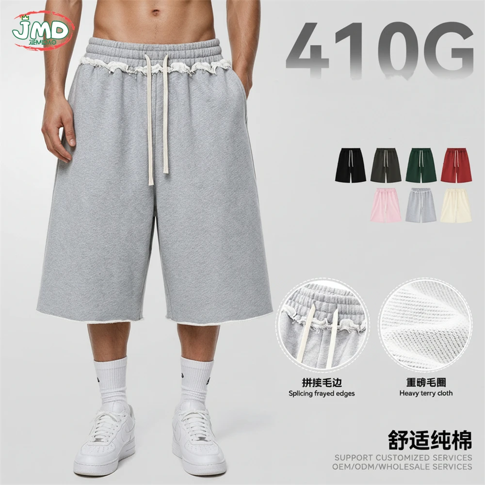JMD Fashion Man 410gsm 100% Cotton Shorts Unisex Casual Loose High Street Heavy Weight Knee Length Shorts QH0169