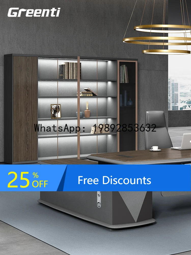 YFY Office Furniture General Manager Office File Cabinet Wooden Bookcase Double Door Light Luxury Elegant