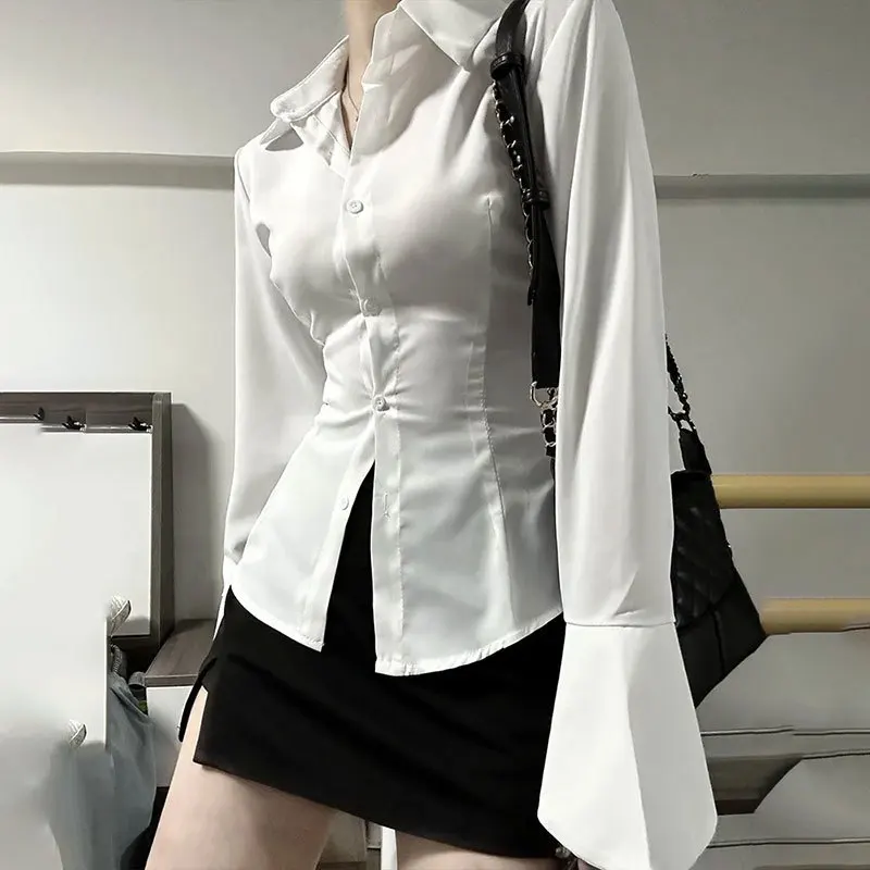 

2025 Spring New Cross-border Women's Clothing Temperament Elegant Loose Long Sleeves Sexy Waist Design Shirt Top