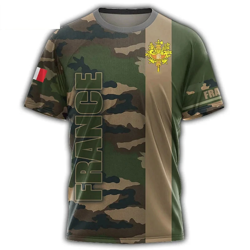 Summer New French Army Camo Men\'s T-shirt 3D Printed Veterans Extra Large Top Special Forces Tactical Sports Short Sleeve Top