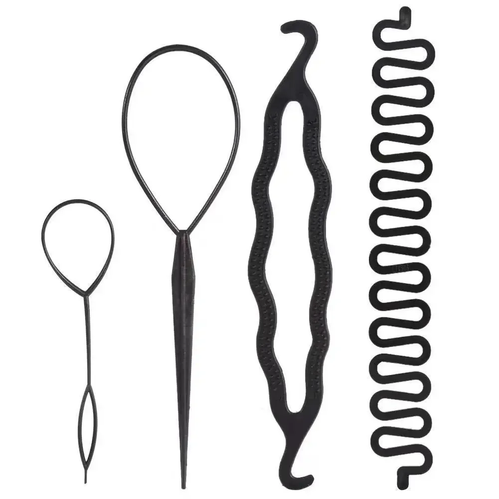 4pcs/Set Magic Hair Braiding Twist Curler Styling Set Hairpin Holding Hair Braiders Pull Hair Needle Ponytail DIY Styling Tool