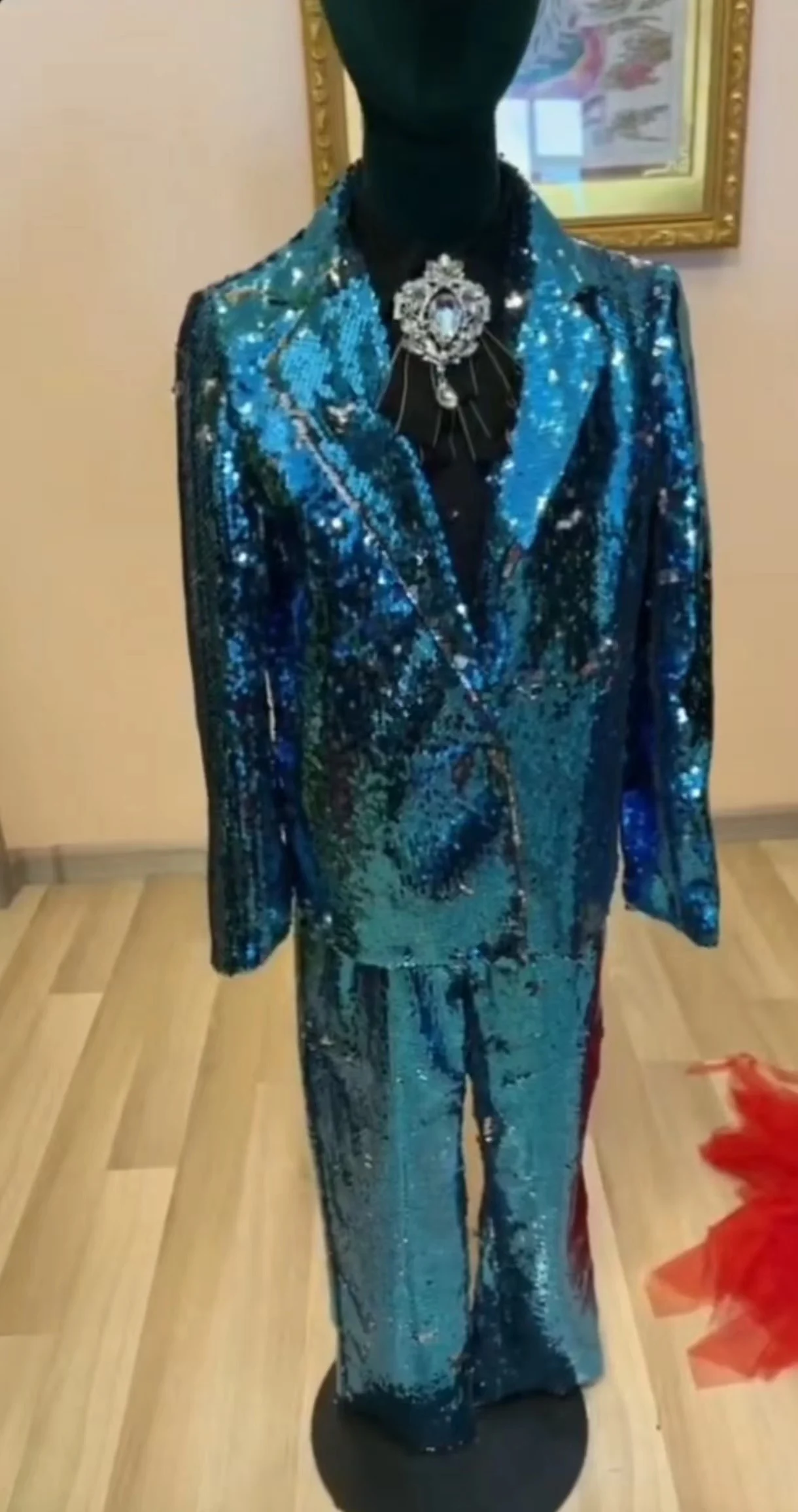 Shiny Boys Girl's Blue Sequins Suits Stage Model walk Show Performance Set Children Kids Costumes