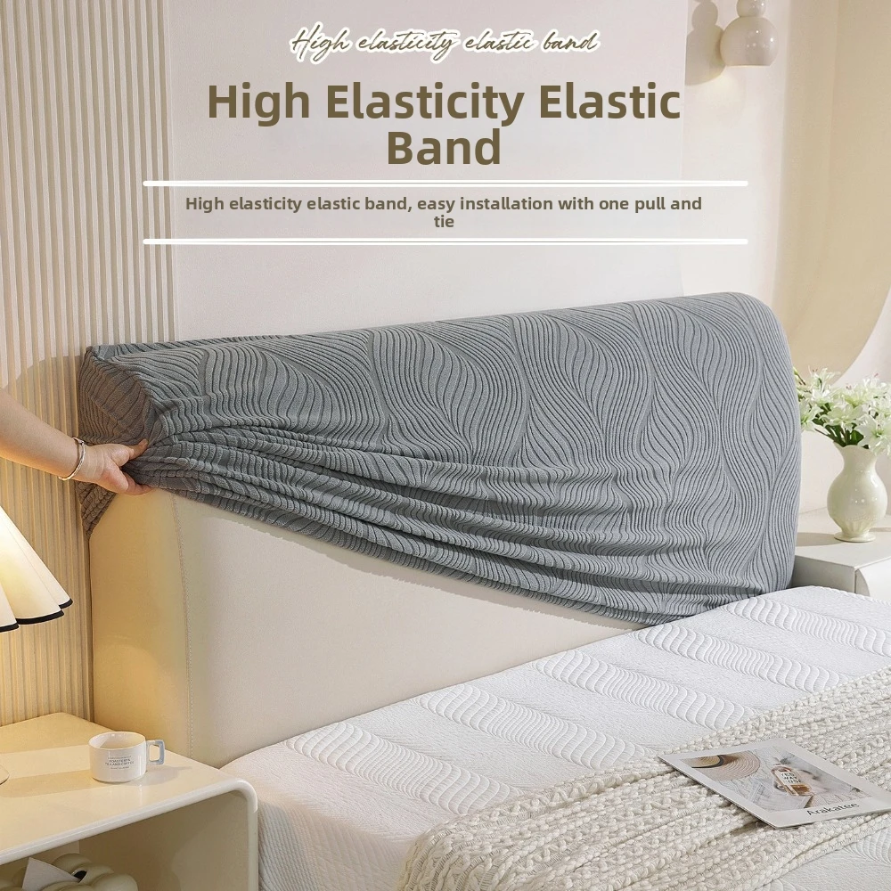 Jacquard Fabric Bedside Cover Full Coverage Stretchable Bed Headboard Protector Elastic Band Wavy Texture Headboard Cover