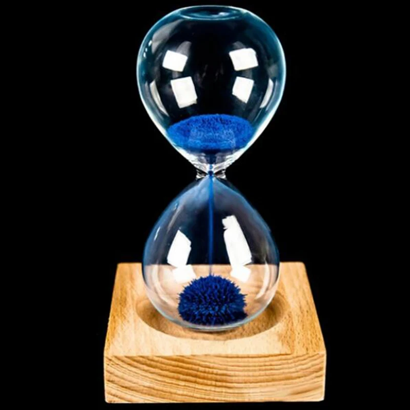 Wooden Base Creative Iron Powder Blossom Magnetic Magnetic Magnet Hourglass Children\'s Birthday Gift Ornaments Decorative