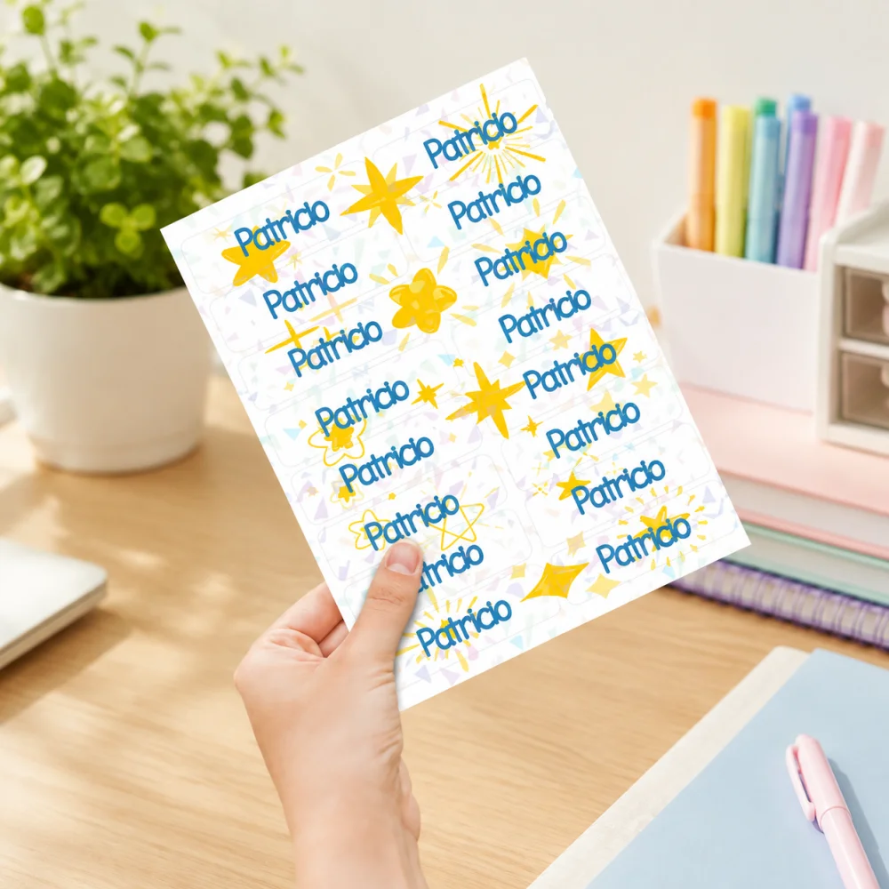 Personalized Custom Text/Name Laser Sticker, Star Pattern Waterproof Labels, School Bag Water Bottle Self Adhesive Name Tags