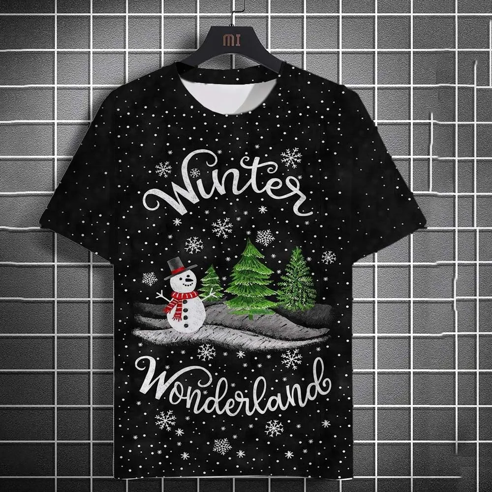 Cartoon Christmas Elk Men's T-shirts Funny Santa Claus Printed Pattern Short Sleeve Tops Casual O-neck Loose Tees X'mas Clothing