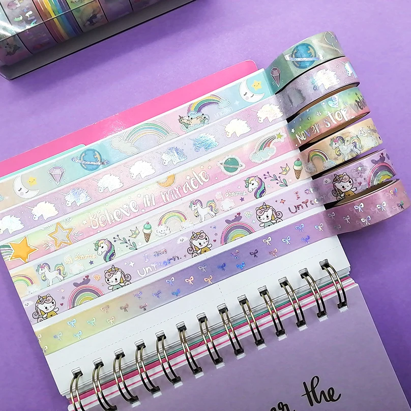 Imagem -04 - Bonito Washi Tapes Unicórnio Scrapbooking Suprimentos Fita Adesiva Diário Fita Adesiva Decorativa Papelaria Kawaii Washitape 16rolls