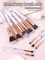 10PCS Professnial Women Makeup Brushes Extremely Soft Makeup Brush Set  Foundation Powder Brush Marble Make Up Tools