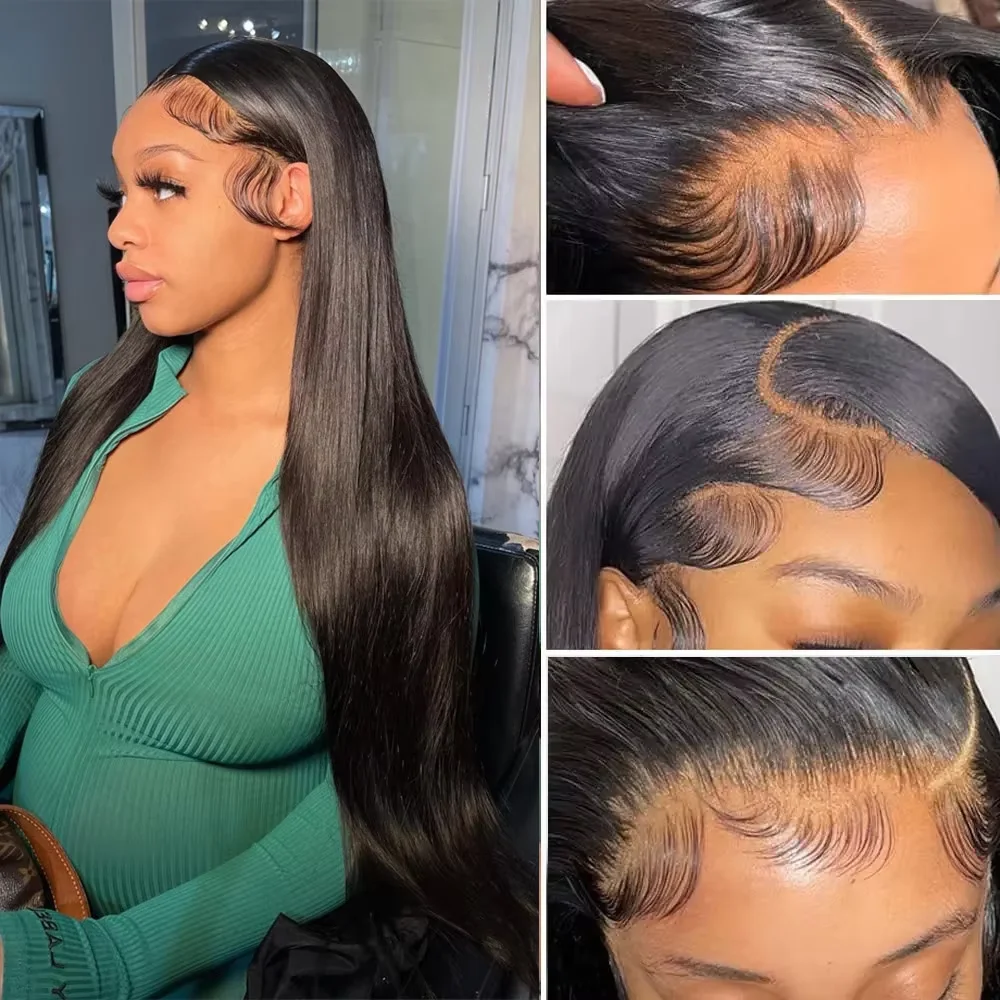 Плотность 200, прямые 13x6 Hd, прозрачные парики спереди, человеческие волосы, натуральные черные, 30, 40 дюймов, бразильские парики из человеческих волос для женщин