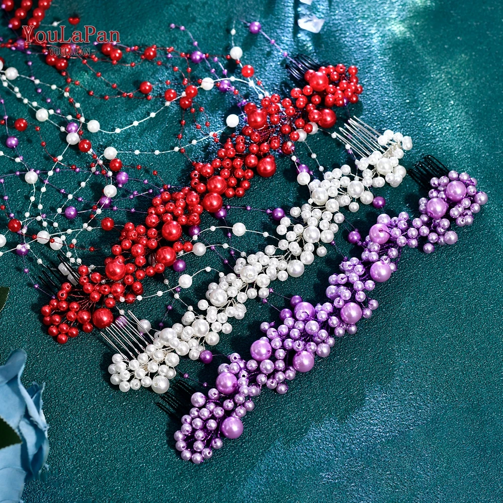 

YouLaPan Wedding Beaded Headband Bridal Pearl Hair Vine Bridesmaid Pearl Hair Accessories Long Jewelry for Women Elegant HP600