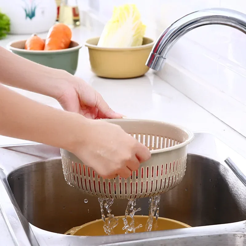 Double Layer Vegetable Washing Basin Draining Basket Vegetable Washing Basin Household Kitchen Fruit Washing Plate Kitchen Items