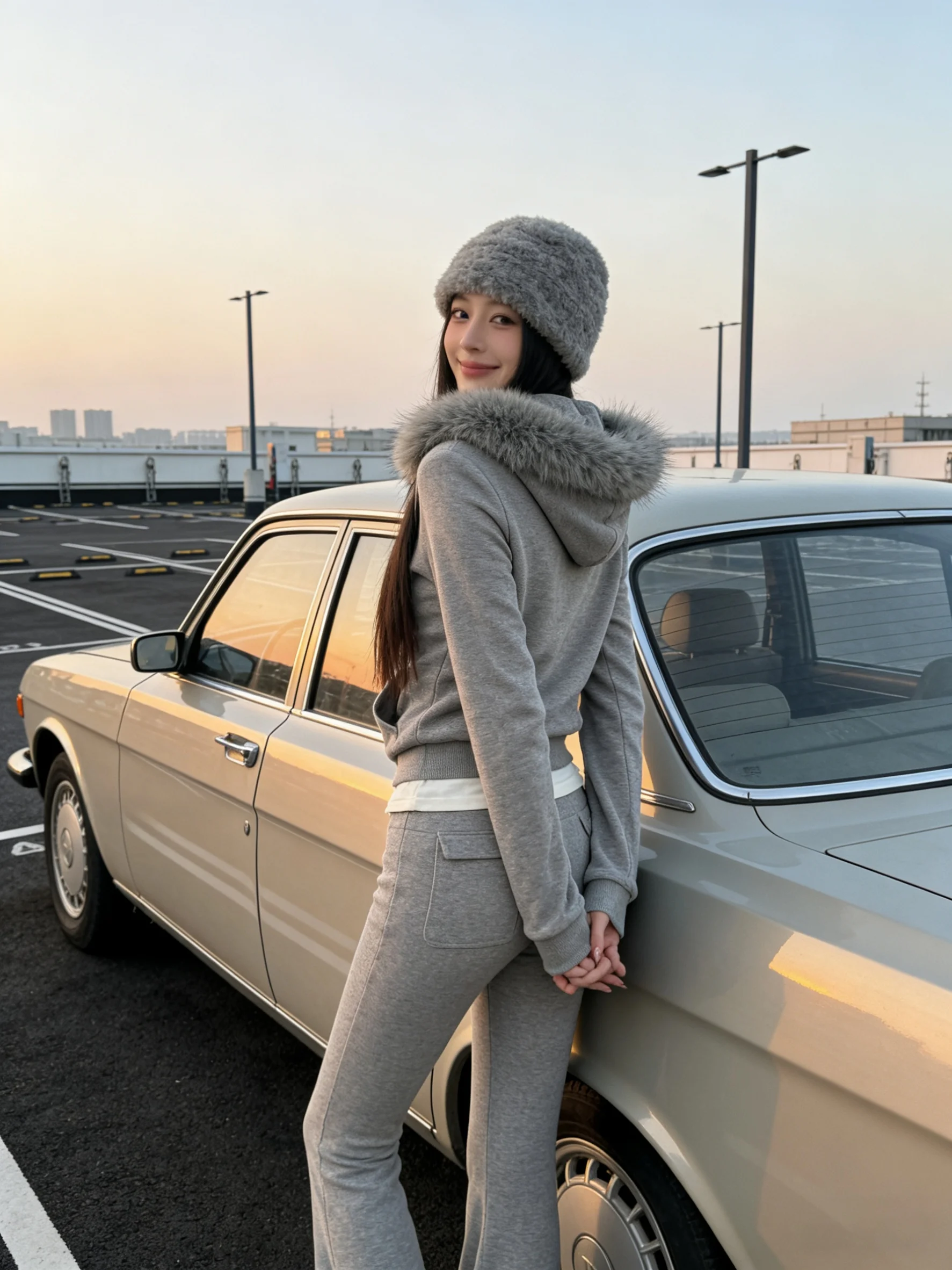 

Женский облегающий повседневный модный комплект с меховым воротником, толстовкой и брюками-колокольчиками, осенне-зимний костюм-двойка с высокой талией