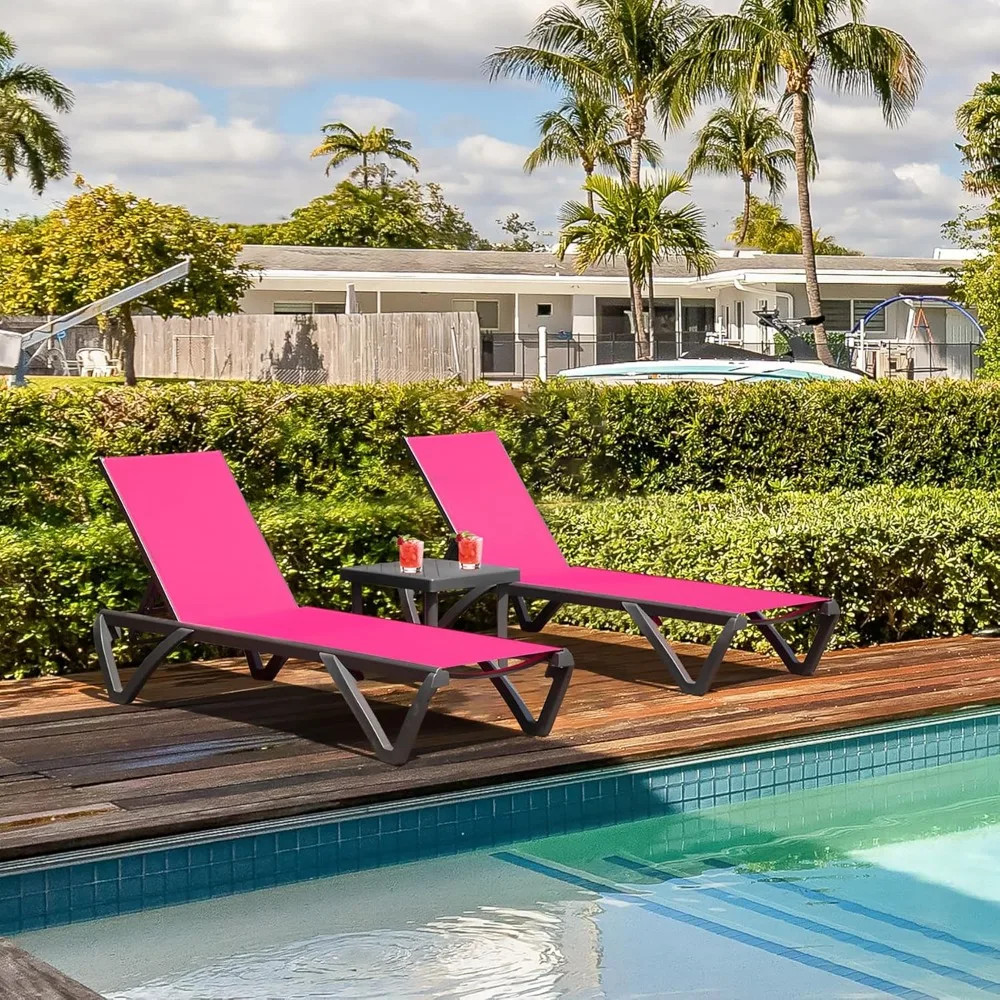 

Domi Pool Lounge Chairs Набор из 2 шт. с приставным столиком, алюминиевый регулируемый уличный шезлонг с колесами, всепогодный бассейн Ch