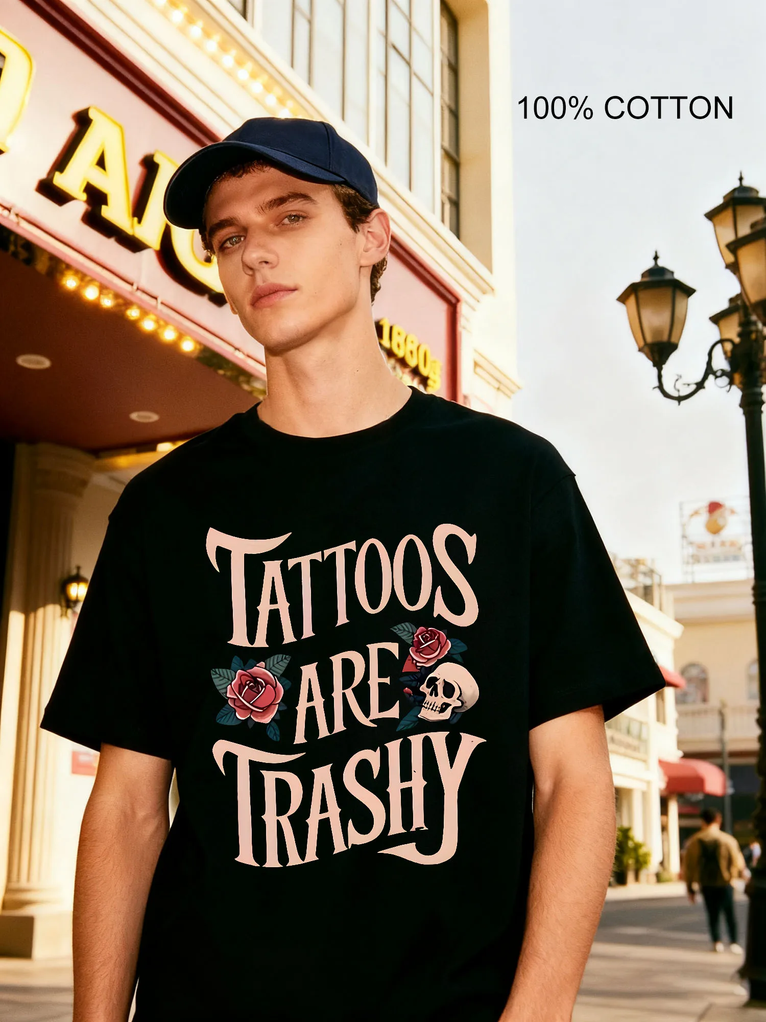 

Tattoos Are Trashy Gothic Statement Graphic Men's T-Shirts Casual Design Crew Neck T-Shirt 180g Street 100% Cotton