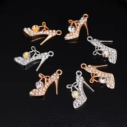 10pcs Handmade Rhinestone Two Tone Ladies High Heels Pendant Pop Bracelet Earrings Accessories DIY Charm Jewelry Crafts Making