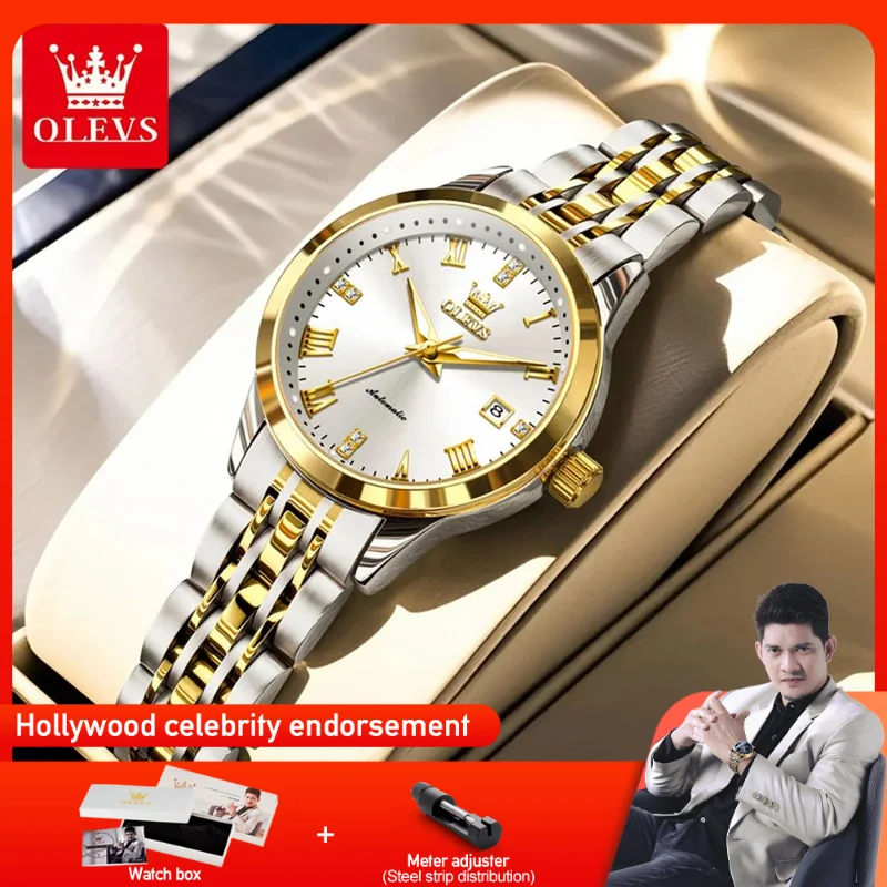 

OLEVS 7062 Women Watch Luxury Brand Ladies Mechanical Wristwatch Waterproof Stainless Steel Watch For Women Gift Single Calendar