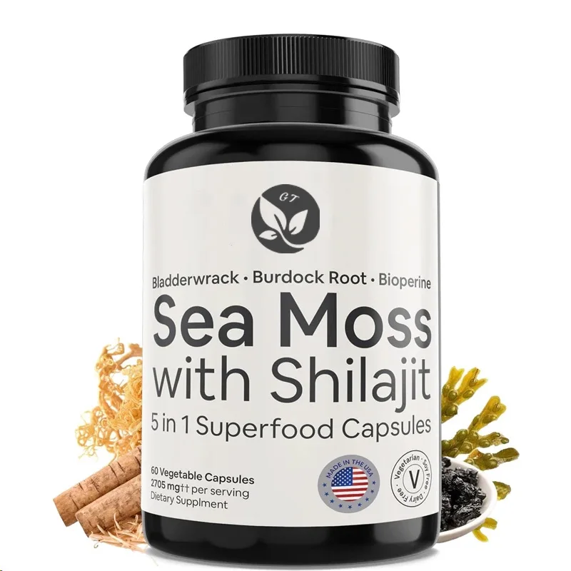 Sea Moss With Shilajit 5-in-1 Superfood Mineral Supplement With Bladderwrack, Burdock Root & Black Pepper || Enhanced Absorption